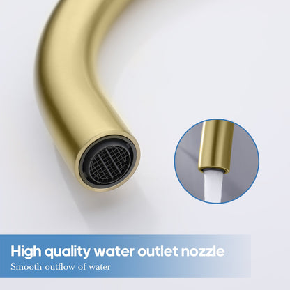 Decaura Basin Tap Set Brushed Gold Cross Handle 1/4 Turn Swivel Spout Bathroom