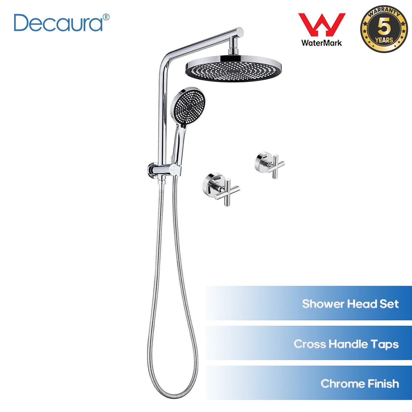 WELS 10 Inch Rain Shower Head Set Gooseneck Round Shower Mixer Tap Cross Handle