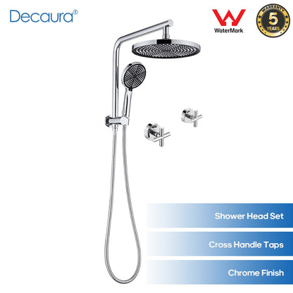 WELS 10 Inch Rain Shower Head Set Gooseneck Round Shower Mixer Tap Cross Handle