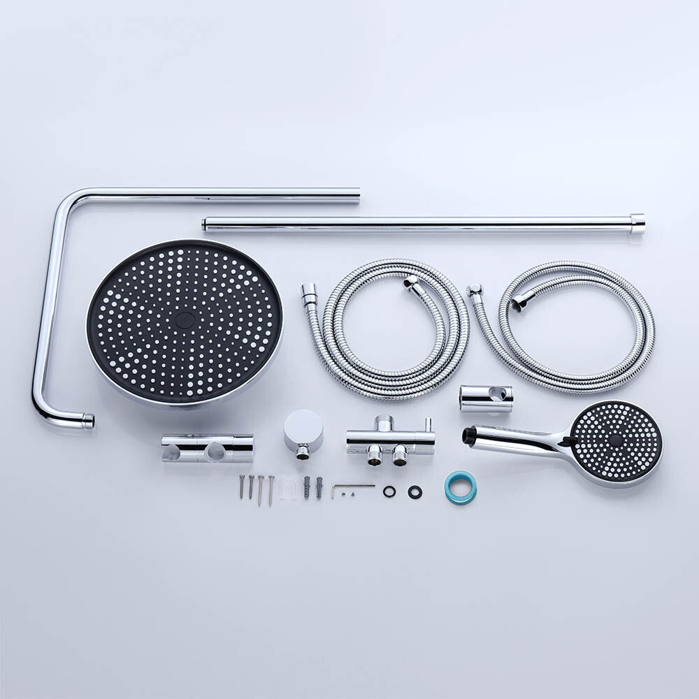 Decaura 10" Rain Shower Head Set Chrome Round Gooseneck Shower Arm Wall Tapware