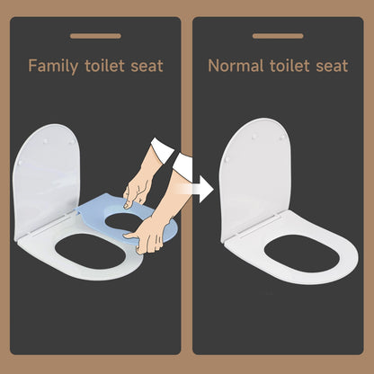 AQUATIZ Blue D-Shaped Family Toilet Seat with Built-in Potty Training Seat