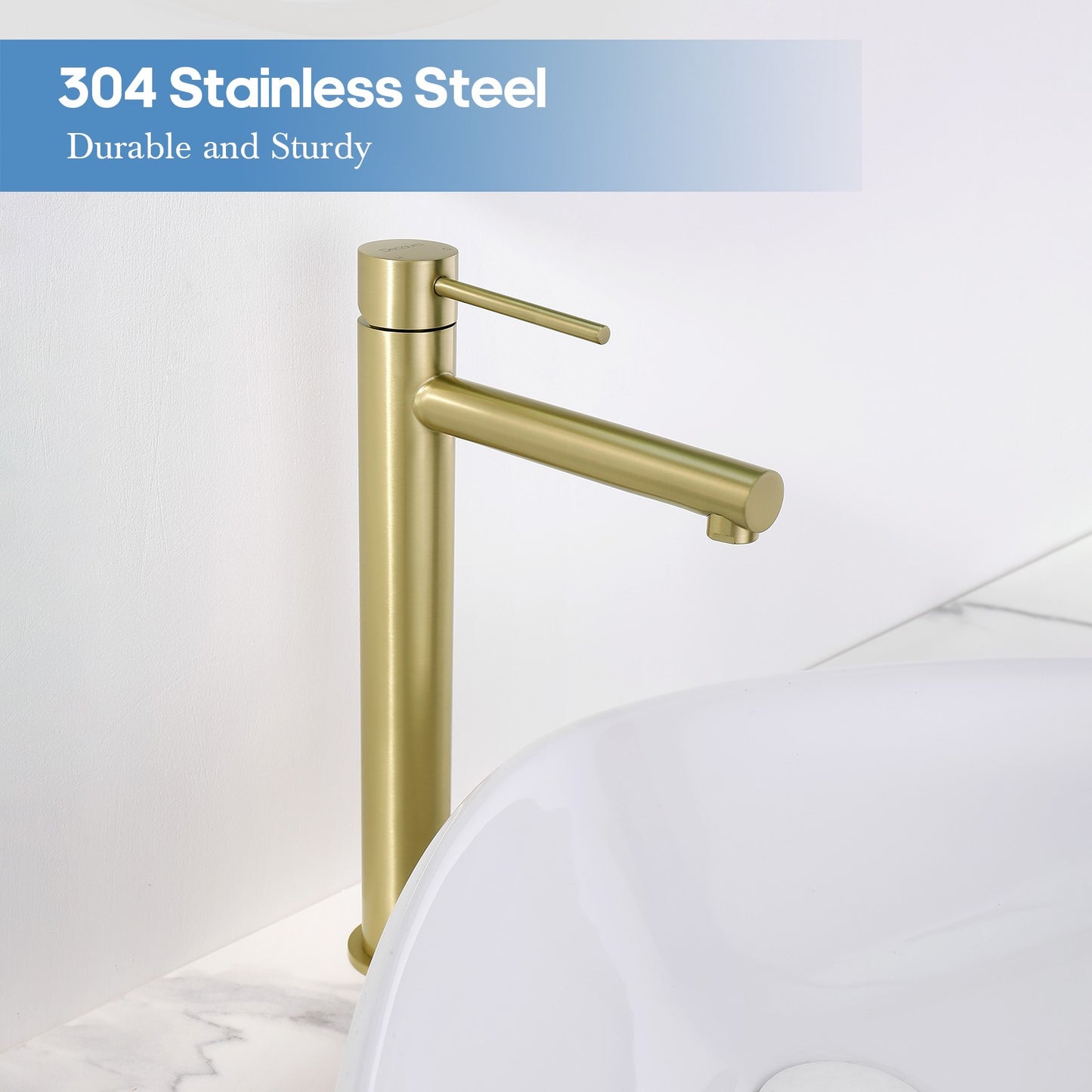 Decaura Brushed Gold Bathroom Basin Mixer Tap 307mm Round Faucet for Countertop