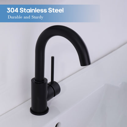 Decaura Black Basin Mixer Tap Swivel Arm Bathroom Vanity Sink Faucet Round Form