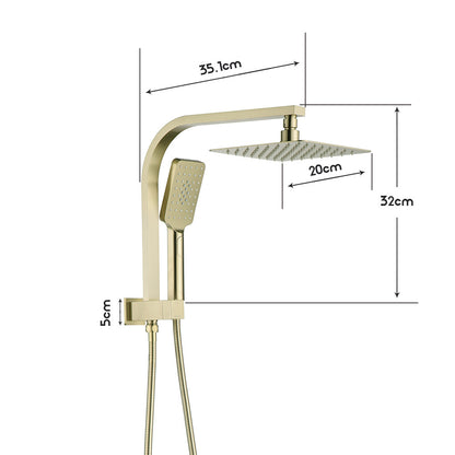 Decaura Brushed Gold Shower Head Set Square 20cm Rainfall 3-Mode Hand Held