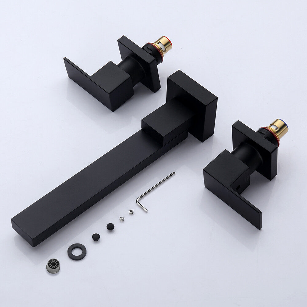 Decaura Square Bath Tap and 180° Swivel Bath Spout Set Wall Mount Black Bathroom