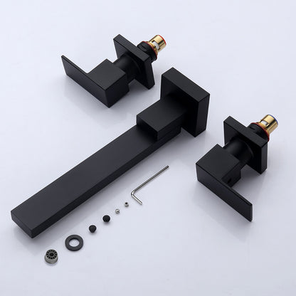 Decaura Square Bath Tap and 180° Swivel Bath Spout Set Wall Mount Black Bathroom