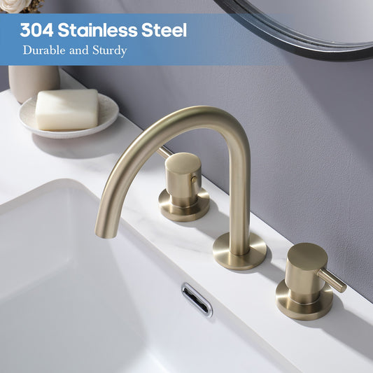 Decaura Basin Tap Set Brushed Gold Swivel Spout 1/4 turn Taps Two Lever Handle