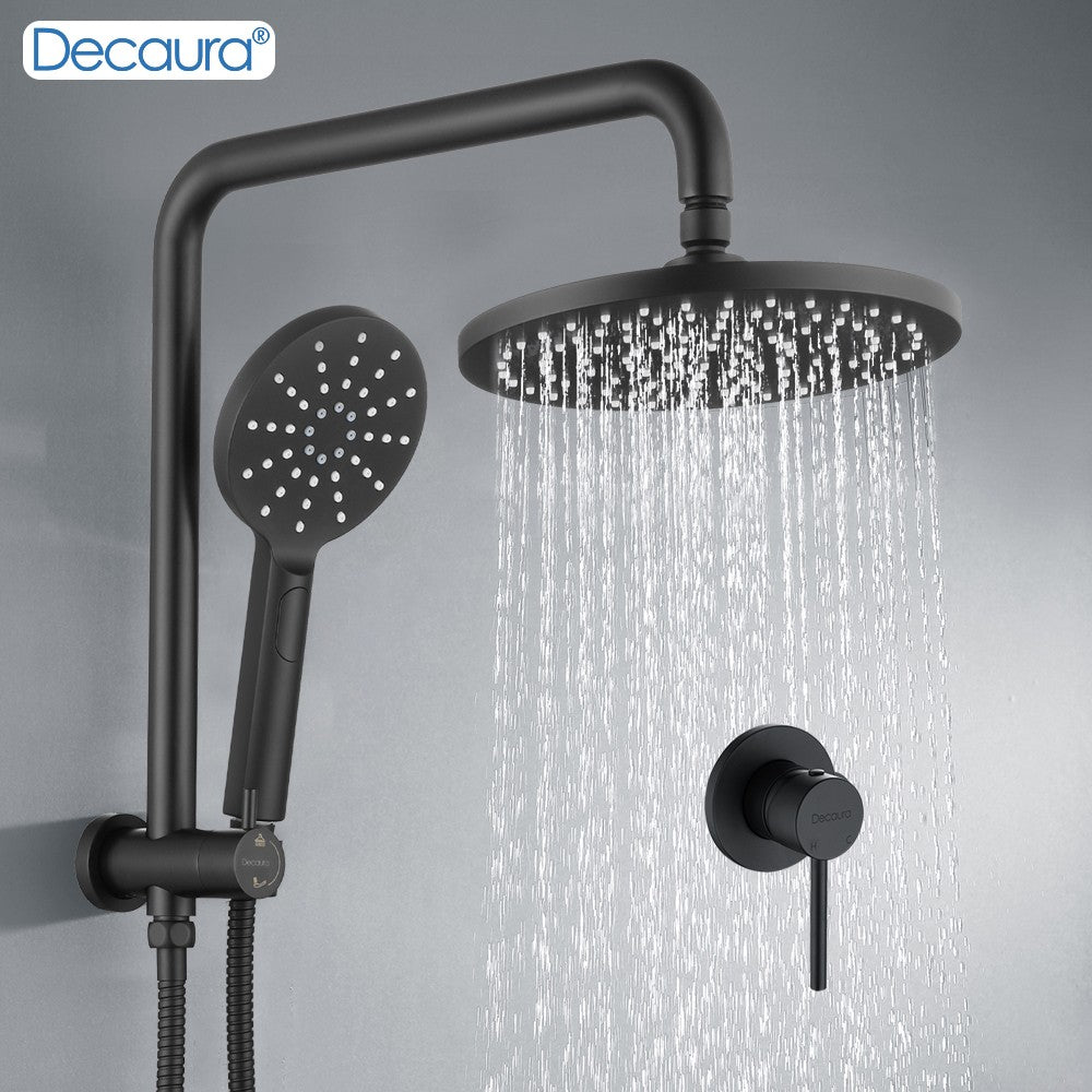 Decaura Shower Head Set Black 9" Rainfall Round Bathroom Wall Mount Mixer Taps