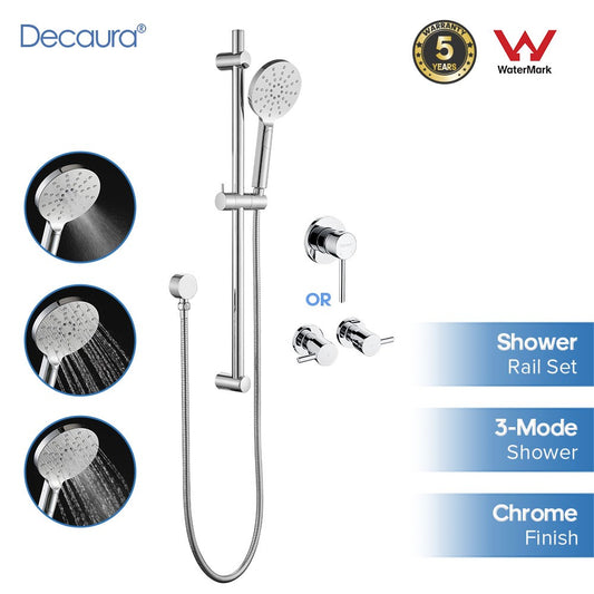 Decaura Chrome Shower Rail Set Hand Held Shower Head Shower Mixer Taps Round